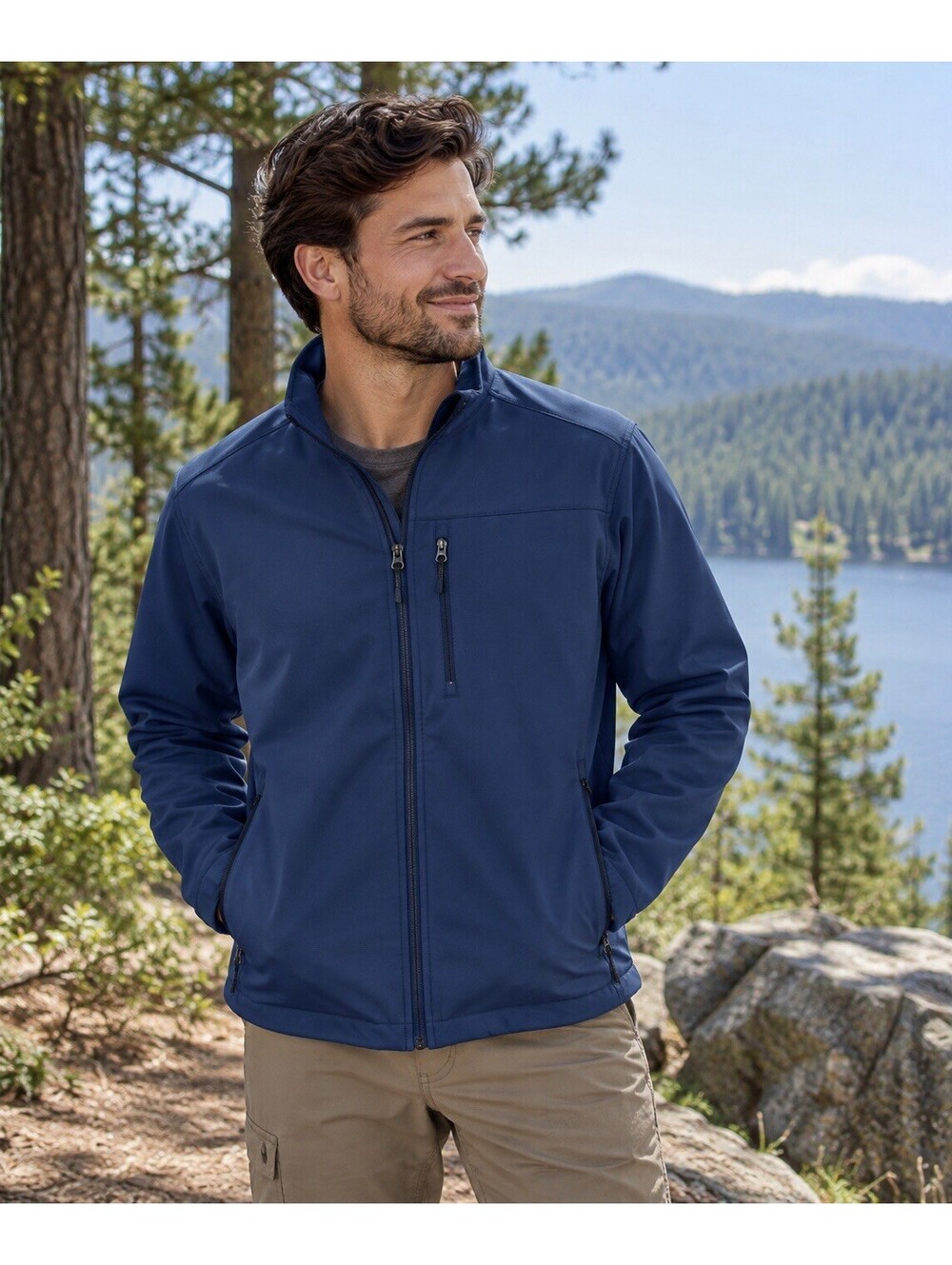 SwissTech Men’s L Indigo Blue Softshell Jacket Water & Wind Resistant Full Zip